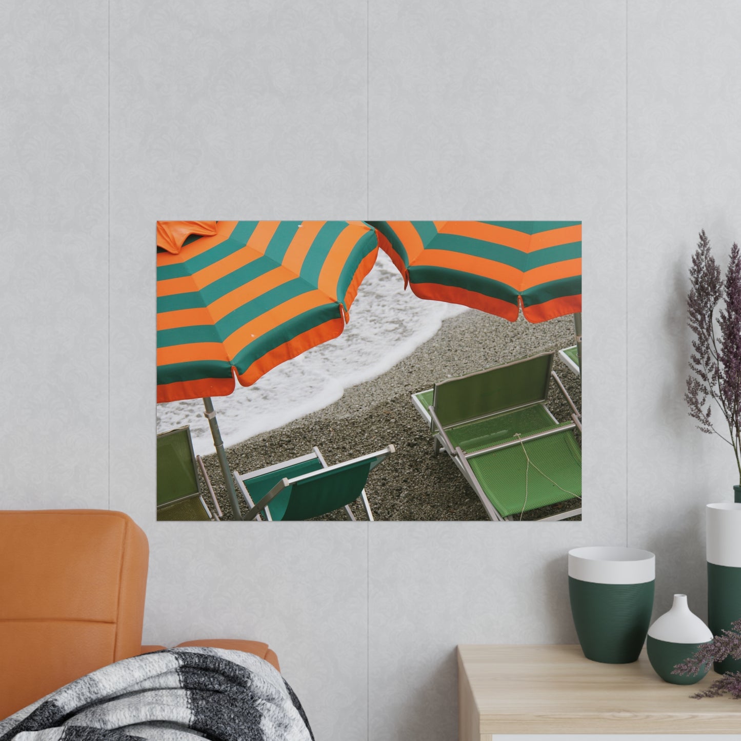 Póster Fotográfico - Sombrillas y Sillas de Playa en Cinque Terre, Italia
