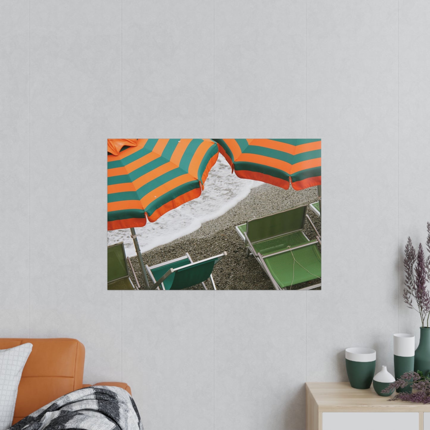 Póster Fotográfico - Sombrillas y Sillas de Playa en Cinque Terre, Italia