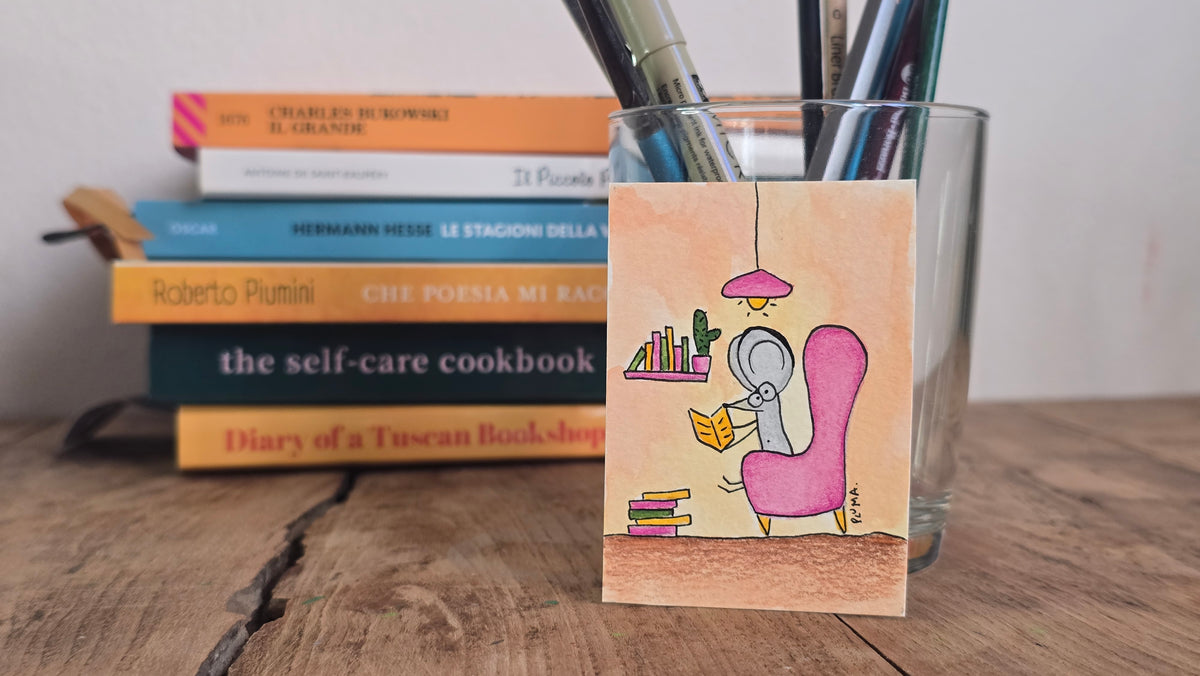 Miniatura Original Acuarela - Ratón de Biblioteca (el verdadero)