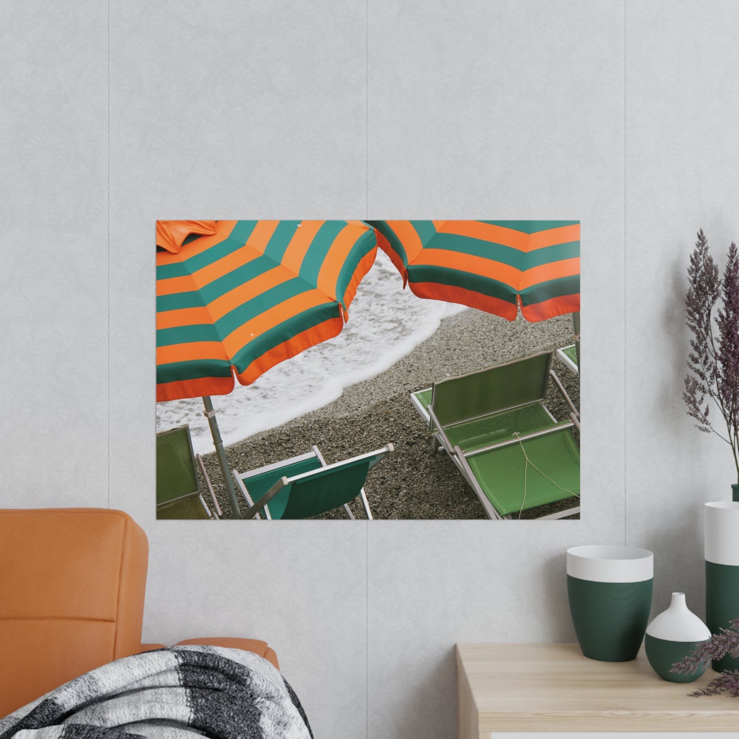 Póster Fotográfico - Sombrillas y Sillas de Playa en Cinque Terre, Italia